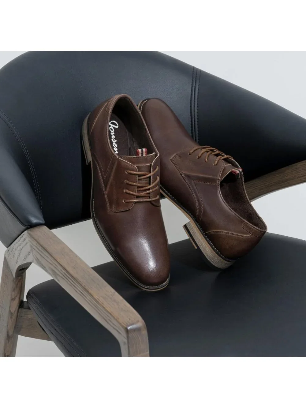 Men's Dark Brown Leather Retro Plain Toe Formal Dress Oxford Derby Causal Shoes